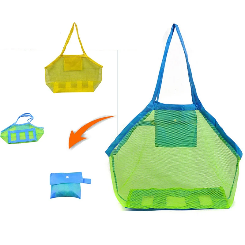 Storage Bags Basket Mesh Green Strap Summer Outdoor Mesh Beach Bags Kids Toys Quick Storage Bag Sand Digging Shell Storage Bag