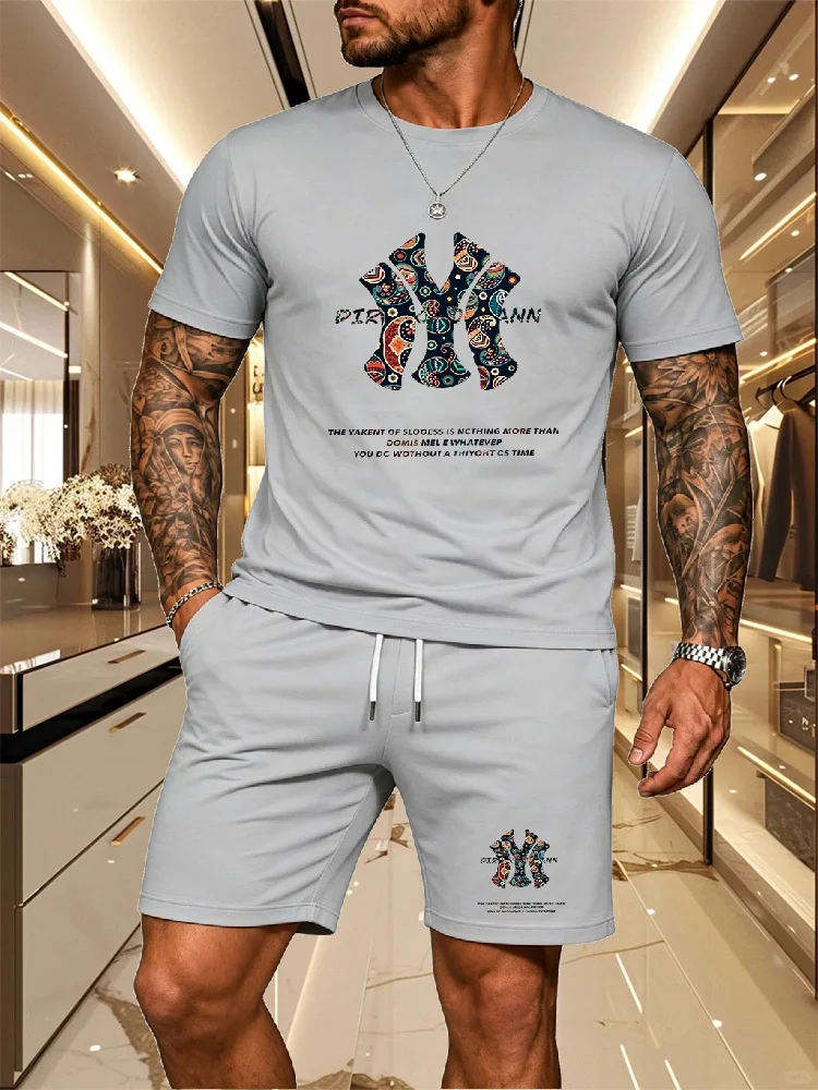 

New Hot Selling 2026 Men's Two-piece Sportswear Short Sleeved T-shirt and Pants Set Running and Fitness Sportswear Summer