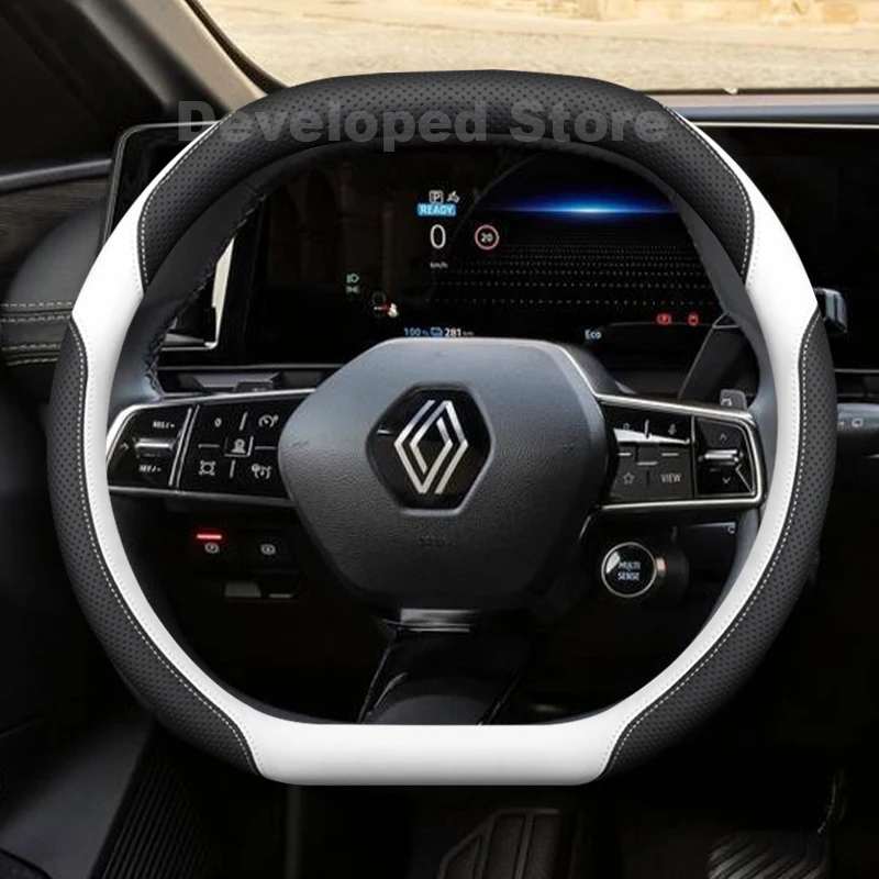 Car Steering Wheel Cover For Renault 5 e tech Megane e tech 2022-2026 Leather double D-type Auto Steering Wheel Accessories