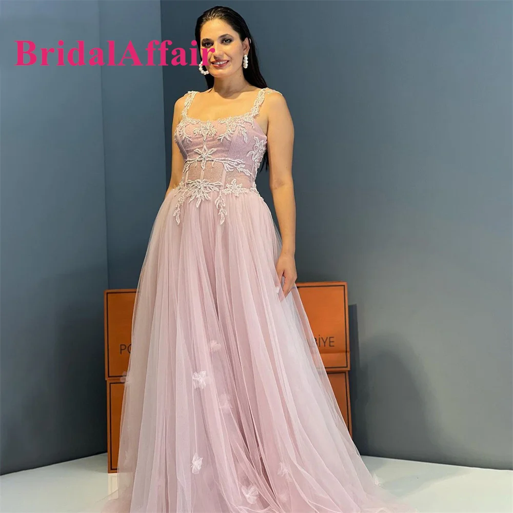 

BridalAffair Blush Pink Prom Dresses Lace Backless 2022 A-Line Sweetheart Appliques Evening Dress Princess Gowns robe de soirée