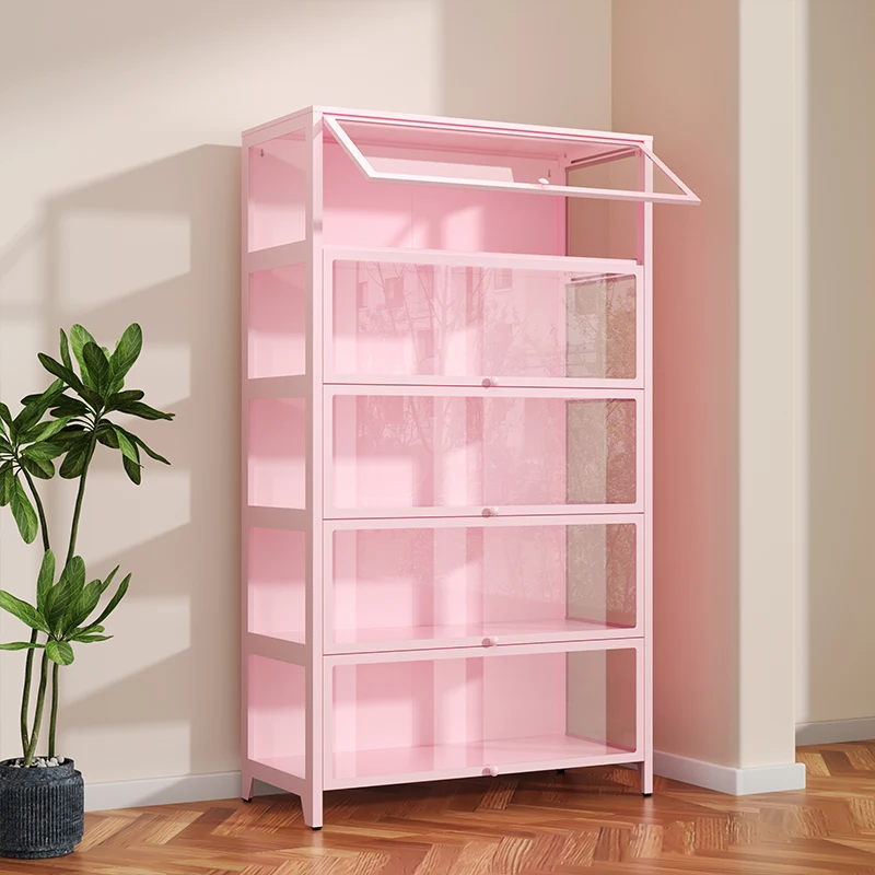 

Home steel bookcase with glass door, dust-proof bookshelf, iron cabinet, figure display cabinet, floor-to-ceiling storage