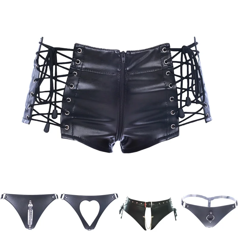 Sexy Leather Knickers with Fetish BDSM Cosplay Sweet Open Range Thongs for Women Restraint G Strings Seamless Panty Sex Toy