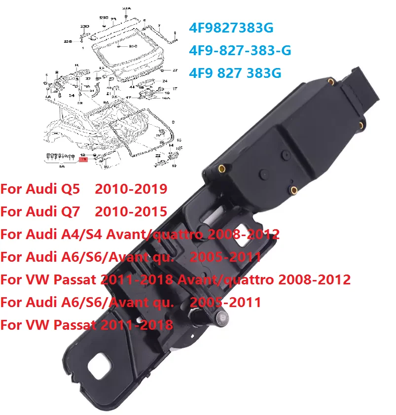 Cubierta de escotilla trasera de coche, placa de bloqueo, Motor 4F9827383G para VW Passat, Audi Q5, Q7, A4/S4, A6/S6, actuador de pestillo de bloqueo de puerta trasera 4F9-827-383-G