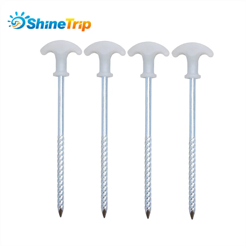 1PC Shinetrip A271 Fluorescence Tent Nails Windproof Canopy SoilIce Surface Drilling Long Bold T-shaped Stainless Steel Spiral