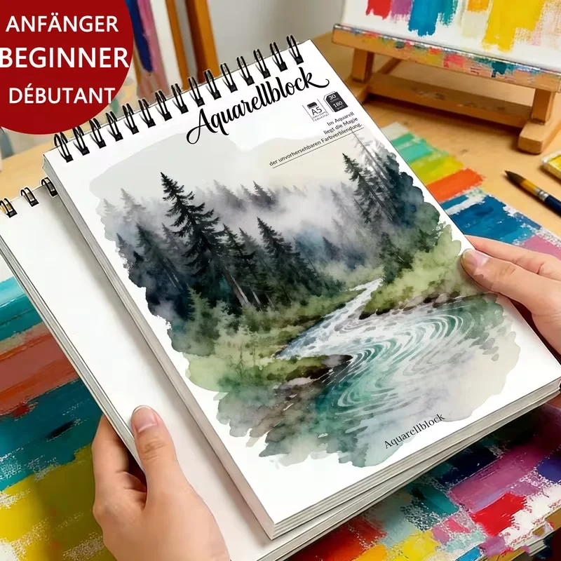 

Блок для акварели для начинающих, формат А5, на спирали, 180 г/м², бескислотная бумага холодного прессования, серия Misty Forest