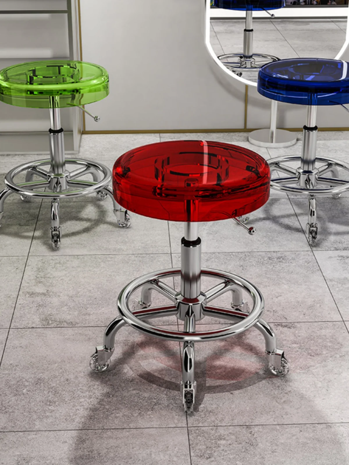 Stainless steel large worker stool, lifting beauty stool, fashionable rotating hairdresser's chair, makeup, nail art