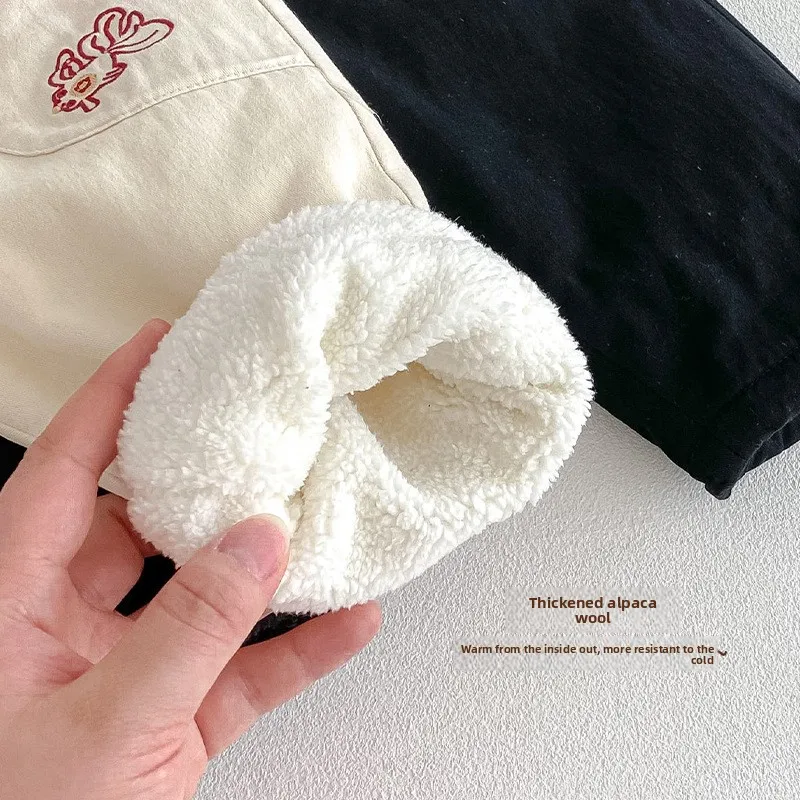 Children's Goldfish New Year's Clothing 2025 New Winter Boys' Fashion with Velvet Pants Baby Pants New Year Clothes