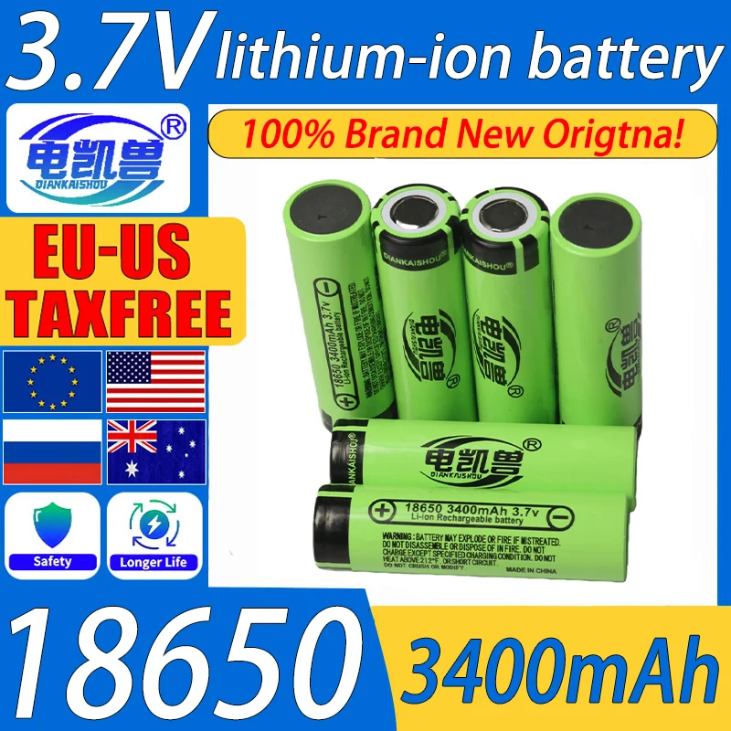 

50-300 шт. новый оригинальный 18650 3,7 В 18650 3400 мАч литий-ионный аккумулятор для фонарика DIY 36 В 48 В 72 В аккумулятор