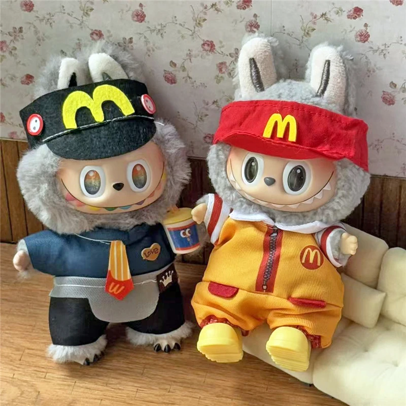 15-17 سنتيمتر لدمية لابوبو ملابس صغيرة الوجبات السريعة مجموعة ملابس العمل همبرغر كولا البطاطس المقلية نمط تأثيري Cloting