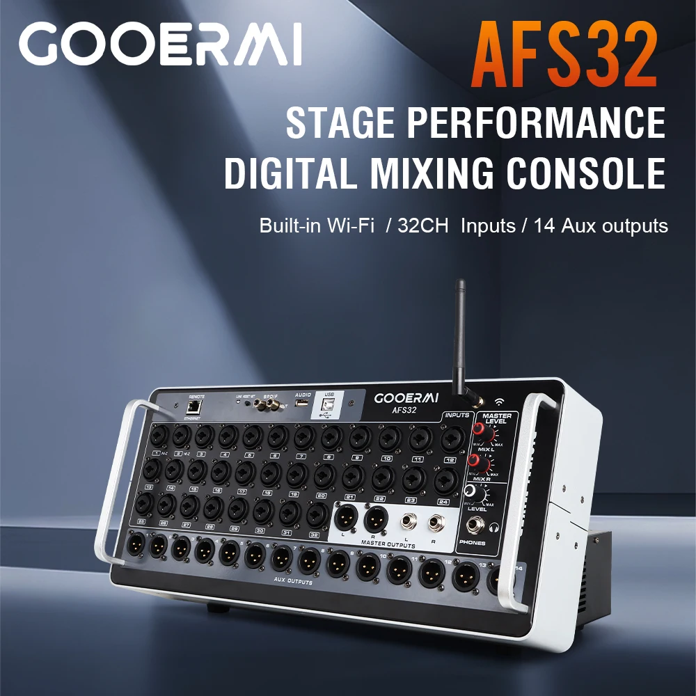 AFS32CH Rackmount Digital Music Console Mixer Stage Performance 5-Band EQ Singing Tool mit WIFI-Verbindung Langlebiges Metall