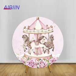 Carousel Baby Shower Round Backdrop Cover Merry-go-round Floral Star Kids Birthday Party Decor Cake Smash Photography Background