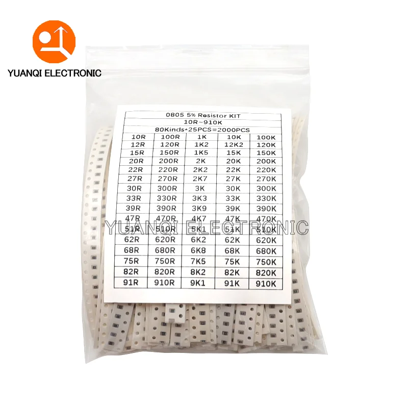 2000pcs 4000pcs 5% 0402 0603 0805 1206 SMD Chip Resistor Assorted Kit 10 ohm - 910K 80values Resistance Sample set