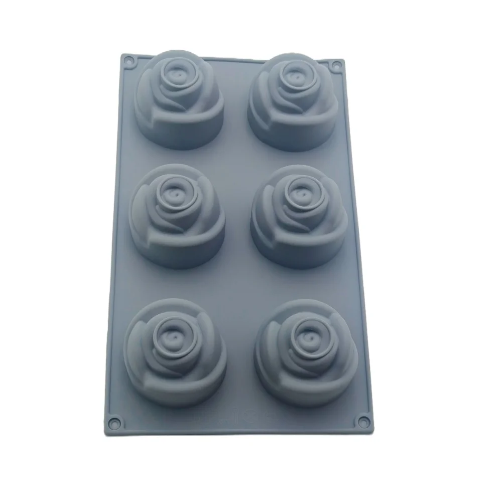 Hot Selling 6 Hole Rose Flower Shape Silicone Mousse Cake Mold DIY French Dessert Mould Jelly Pudding Handmade Soap Baking Tools