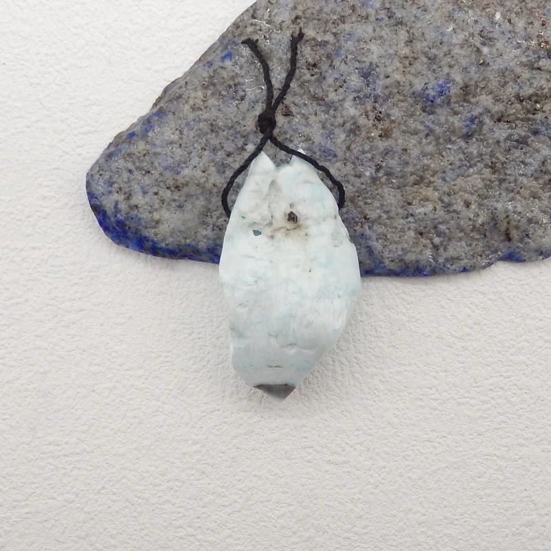 Natural Stone Larimar Wolf Pendant Bead,Handmade Animal Pendant Fashion Jewelry Necklace Accessories 42x24x16mm 14g