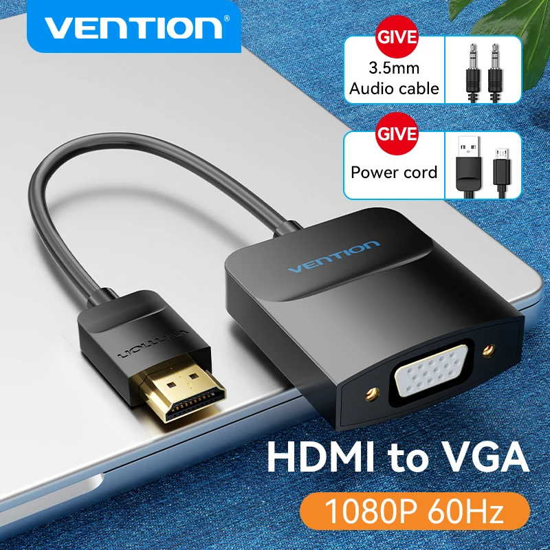 Vention Adapter HDMI na VGA Konwerter 1080P HD męski na VGA żeński z kablem audio jack 3,5 do projektora laptopa Xbox PS4 PC