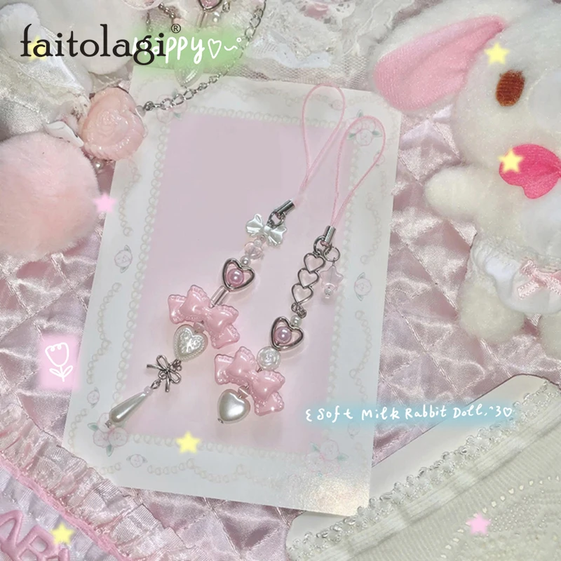 Pink Princess Bow Heart Keychain, Phone Charm