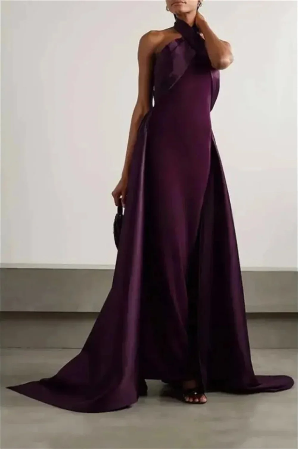 

Purple Halter Formal Long Bespoke Occasion Gown Evening Dresses Pastrol Unisex Jersey Retro Dubai Saudi Arabic Prom Customized