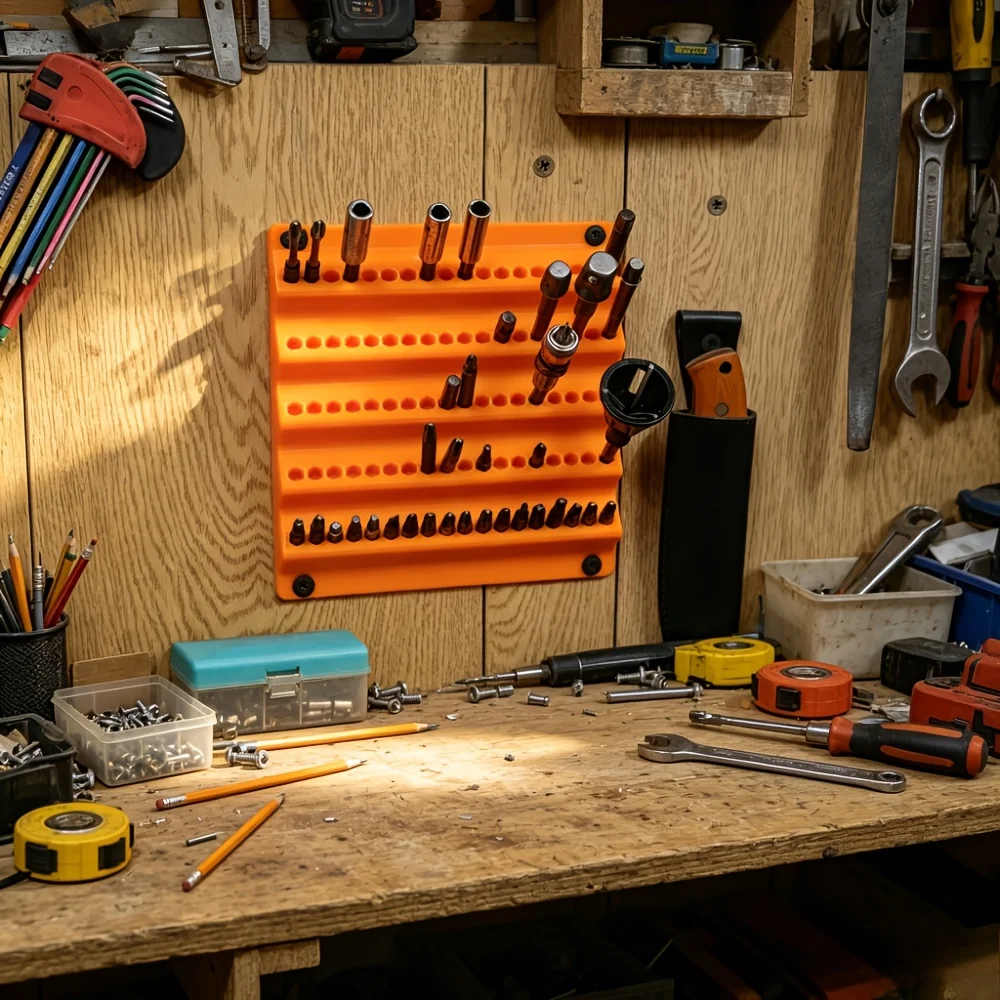 Wall-Mounted Bit Storage Rack,3D Printed Hex Bit Holder for 6.3mm Bits,100-Hole Capacity, Home Garage Screwdriver Tool Organizer