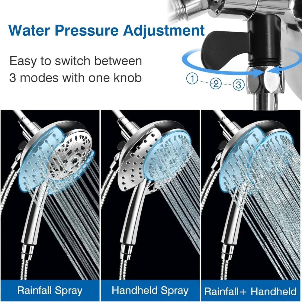 Dual Function Shower Head: High Pressure Handheld and Rainfall Shower with 59 Rotating Spray Settings