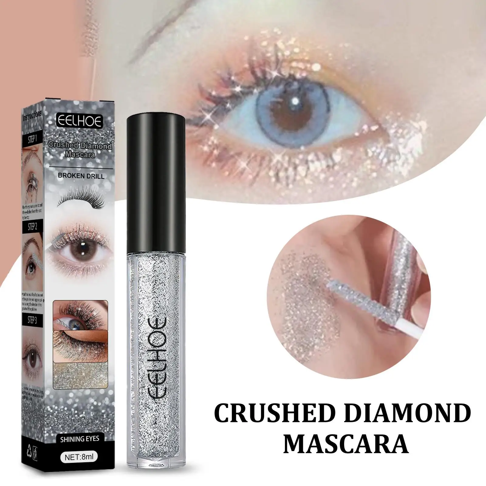 Sparkling Diamond Glitter Mascara, Fácil de remover, impermeável para festas, 5 pcs