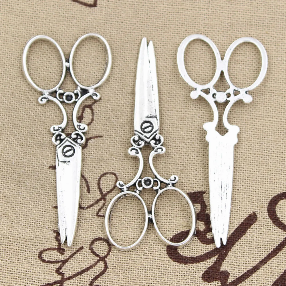 10 sztuk Charms nożyczki do szycia 61x25mm antyczny brąz kolor srebrny wisiorki dokonywanie DIY Handmade tybetańska biżuteria z brązu
