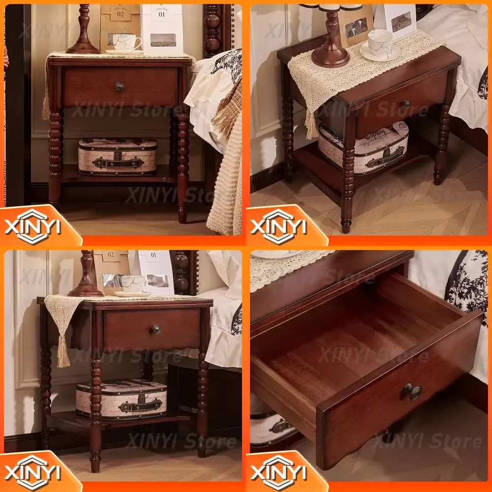 American Retro Solid Wood Bedside Table for French Antique Storage Cabinet for Bedroom Home Decor Furniture