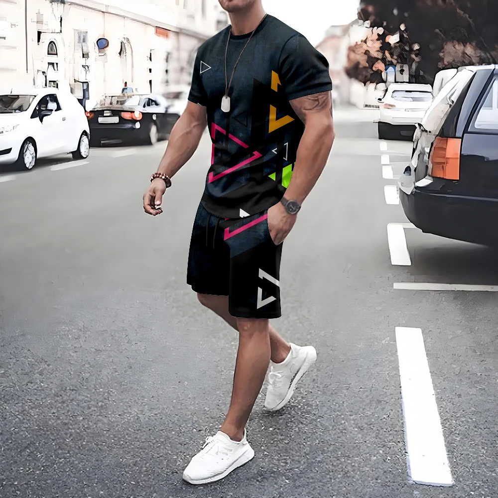 

Plus Size Men's T-shirt Shorts 2-piece Set Men's Drawstring Side Pocket Shorts Sports Short Sleeve Tee Summer New Men's Clothing