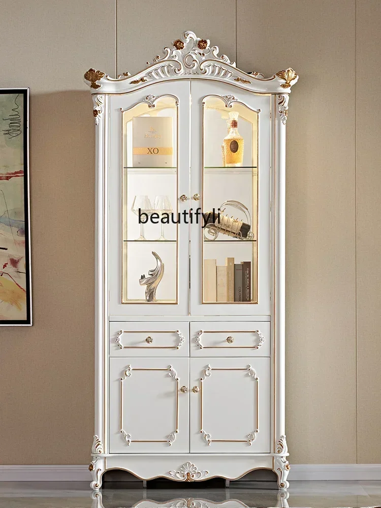 

European Style Wine Cabinet Living Room Wall Double Door Display Cabinet Made of Glass Locker Sideboard Cabinet Home Decoration