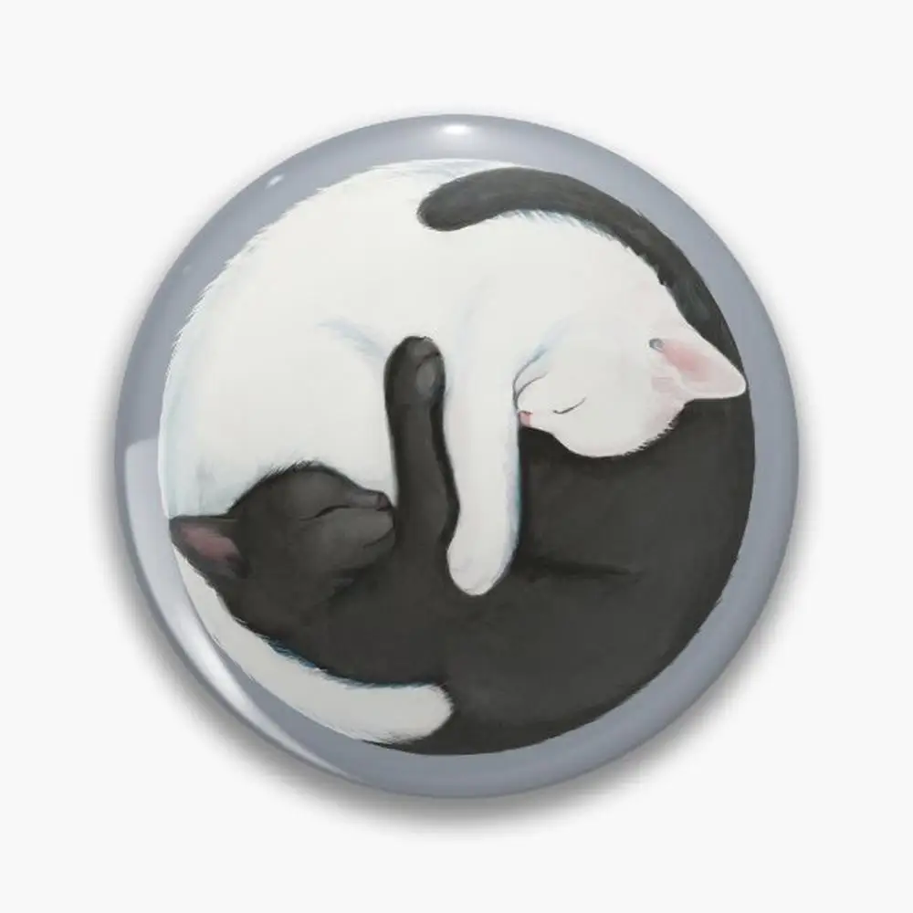 Yin Yang Balancing Cats Pin Buttons Brooches  Jewelry Accessory Customize Brooch Fashion Lapel Badges