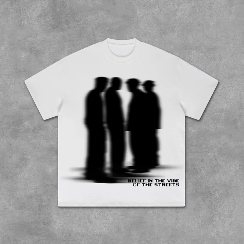 Street Atmosphere Virtual Shadow Characters Shadow Graphic Cotton T-Shirt  Y2K Vintage Oversize Tshirt Streetwear Men Women Tops