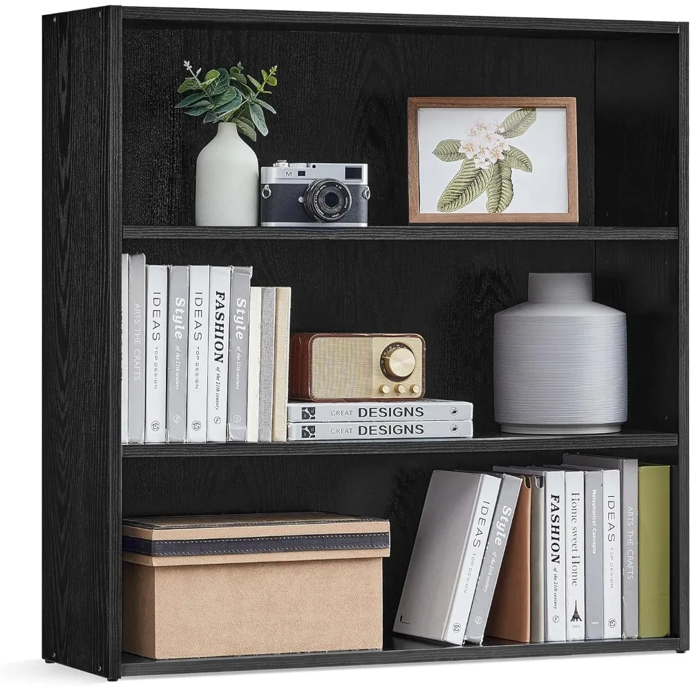 

Bookshelf, 31.5 Inches Wide, 3-Tier Open Bookcase with Adjustable Storage Shelves, Floor Standing Unit, Ebony Black