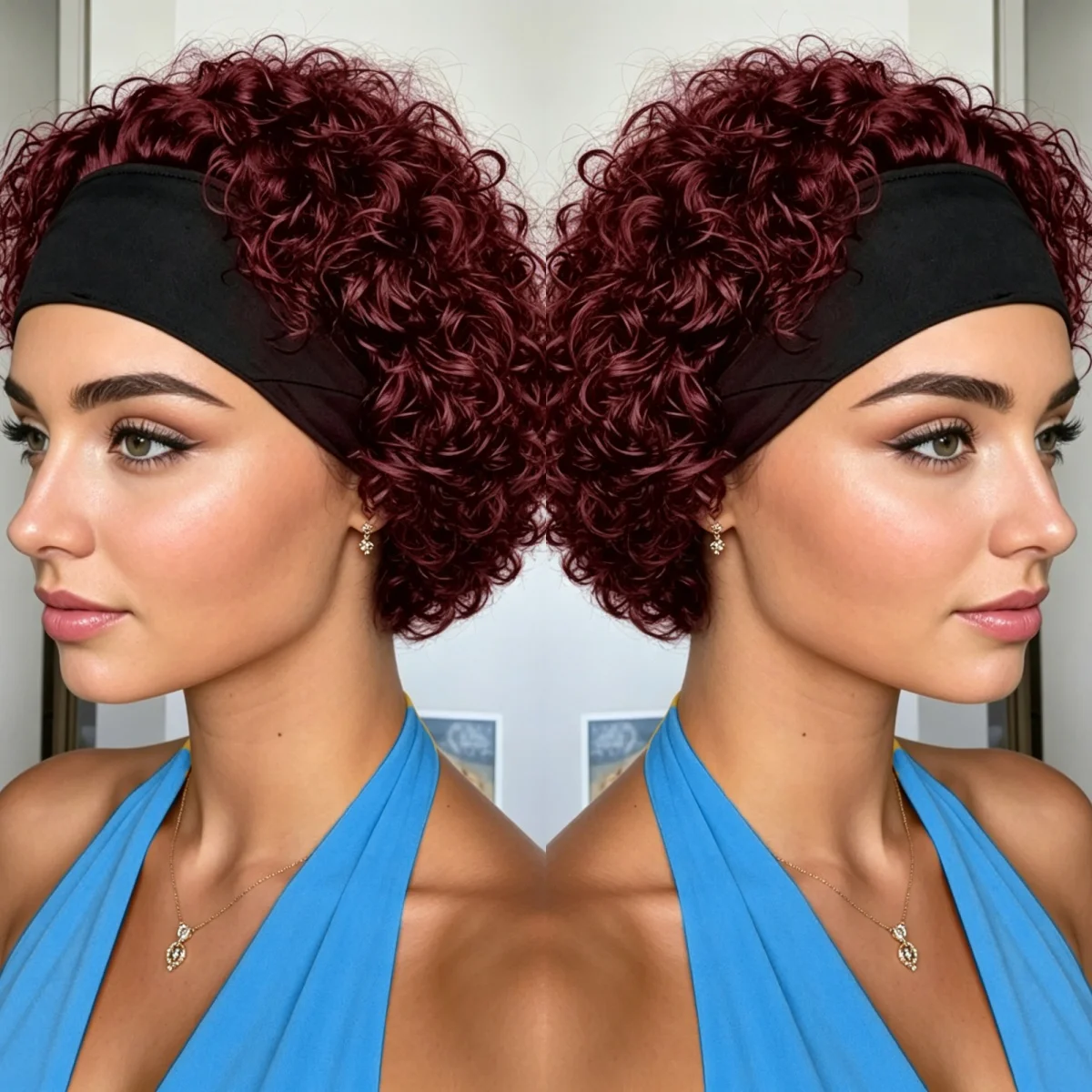 

Короткий кудрявый парик с повязкой на голову из натуральных волос для женщин, стрижка пикси, полностью машинной работы