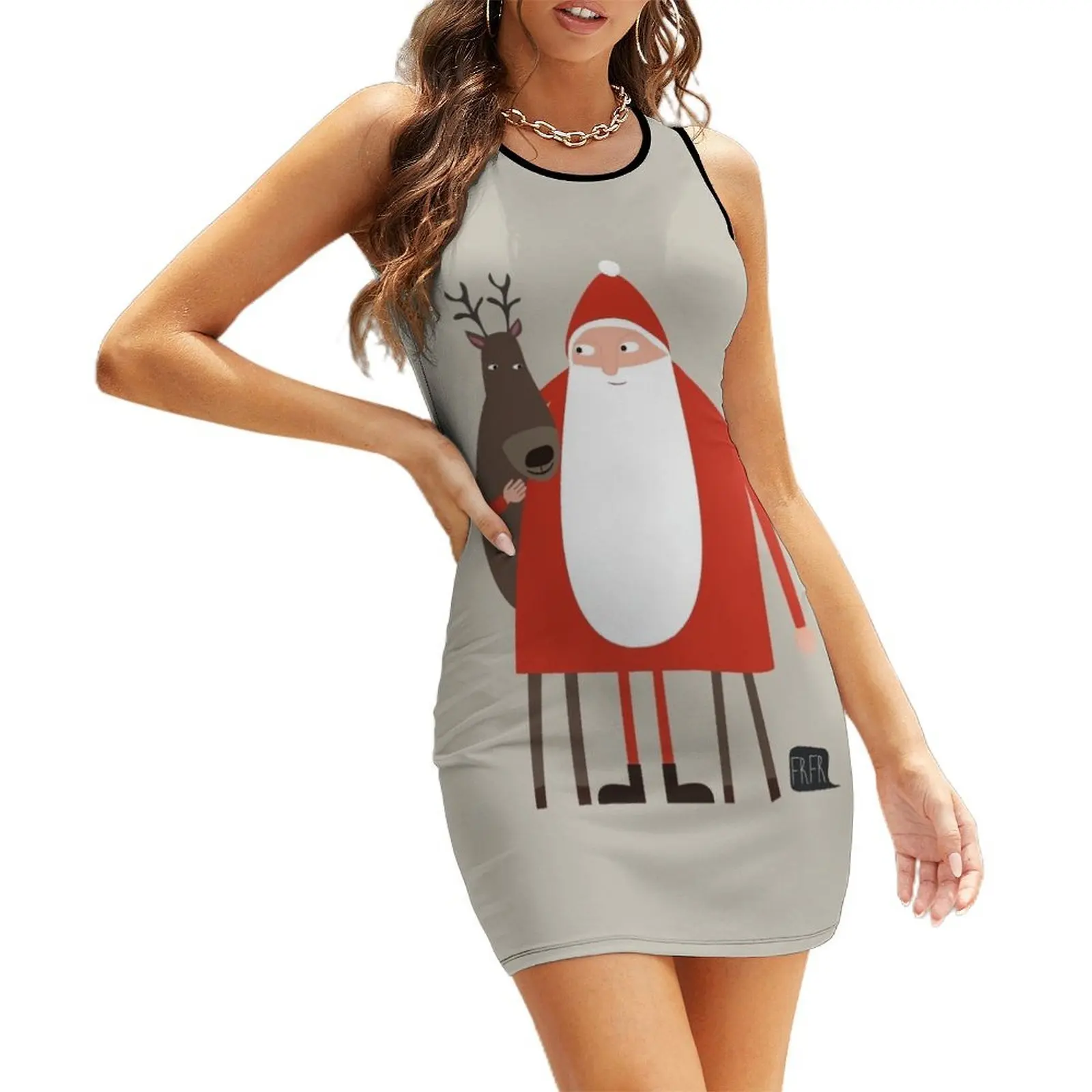 

Santa and his reindeer / Weihnachtsmann mit Rentier Sleeveless Sundress sexy dress for women evening dresses ladies