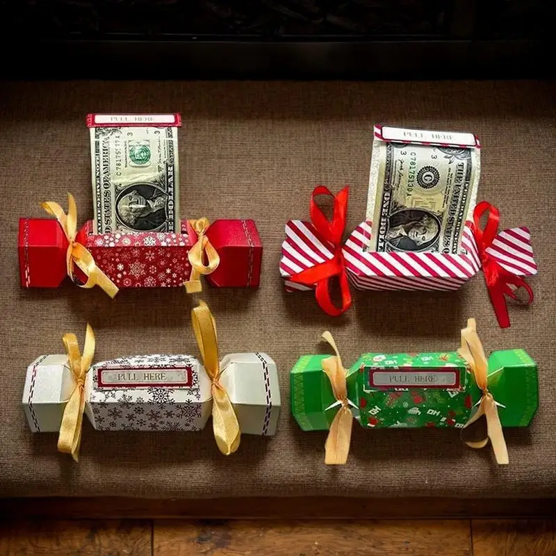 Christmas Money Pull Box Candy Shape Pull Out Money Pouch Set of 4 Merry Christmas Money Box Cash Pull Boxes for Home Decor