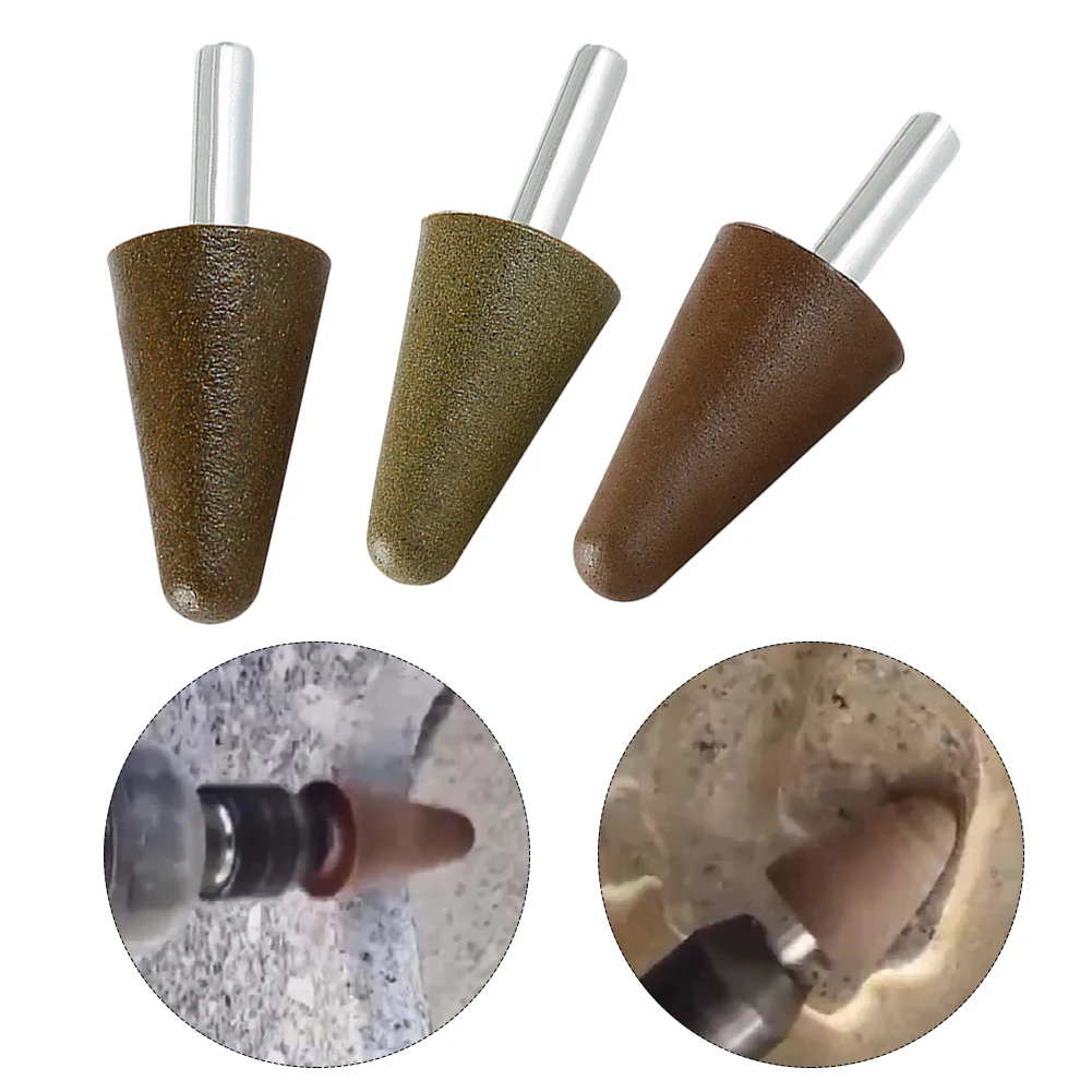 3pcs Conical Diamond Grinding Wheel Abrasive Mounted Stone Polishing Resin Grinding Head Power Tools Accessories 50/100/200grit