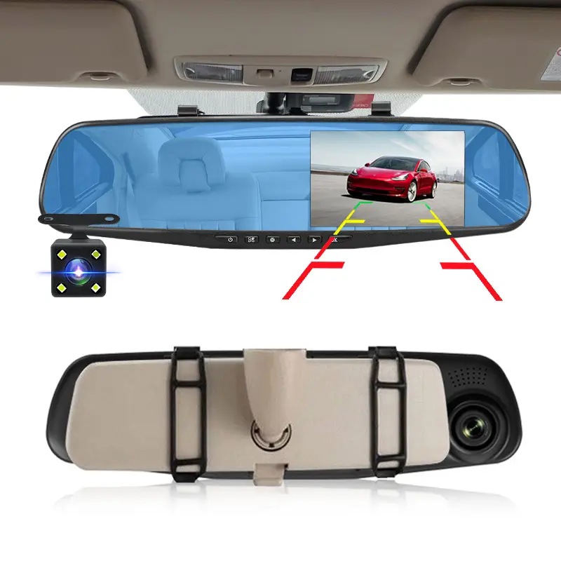 E-ACE Dashcam Car Dvr 4.3 Inch Mirror FHD 1080P Camera Optional Dual Lens DVR  Rearview Mirror Dash Camera Video Recorder Auto - 3
