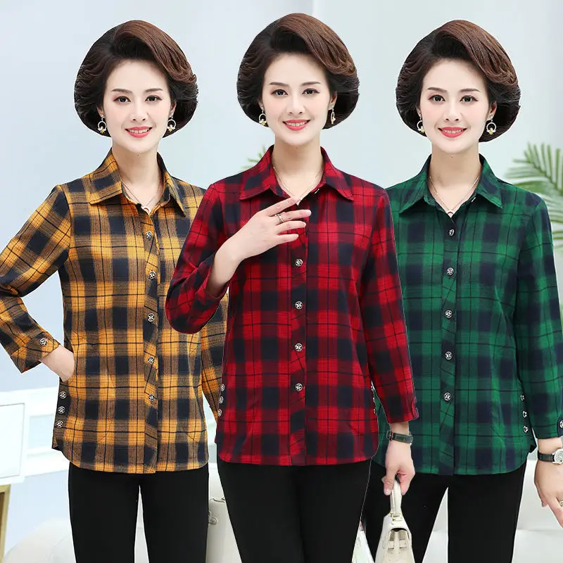 

Модные рубашки в клетку с принтом, женская одежда, новинка 2024, Осенние новые свободные повседневные топы, подходящая ко всему Офисная Женская блузка T178