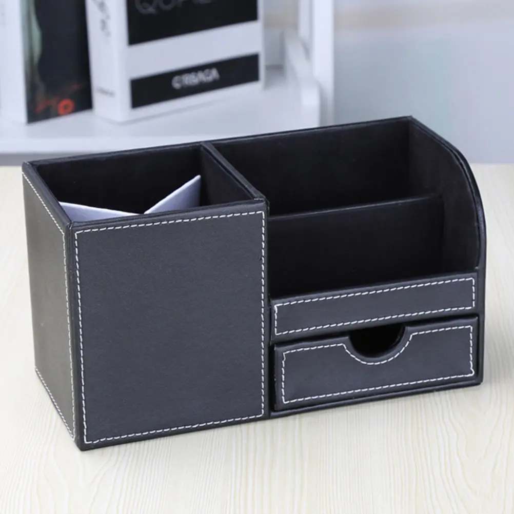 

1Pcs Premium PU Desktop Organizer for Home Office Stationery Storage Box with Multiple Compartments Waterproof Dustproof