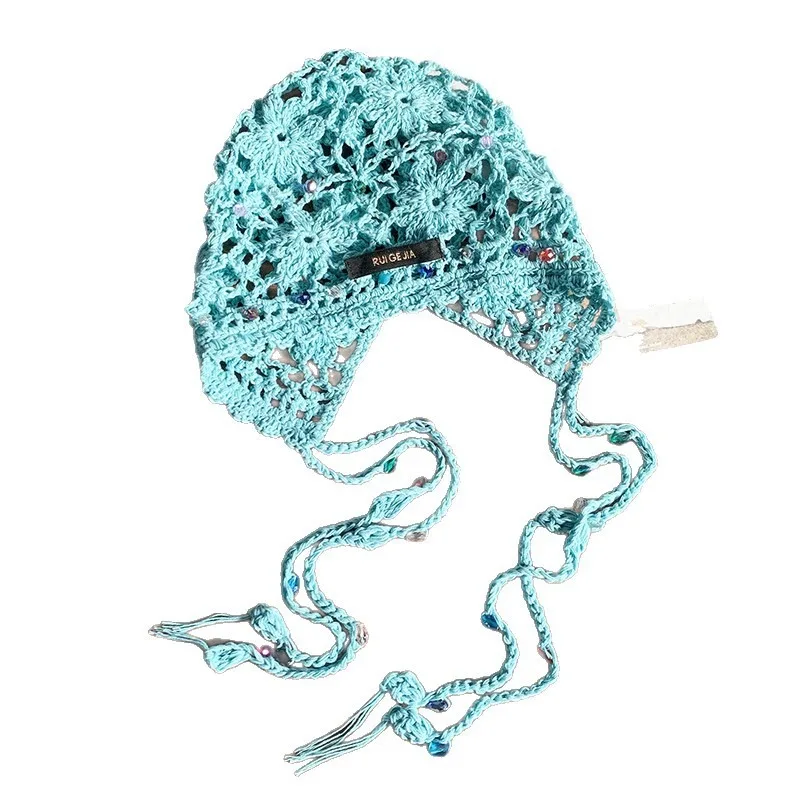 

Bohemian style fringed hollow bald hat women's hand-woven ethnic style Xinjiang wear knitted pullover hat