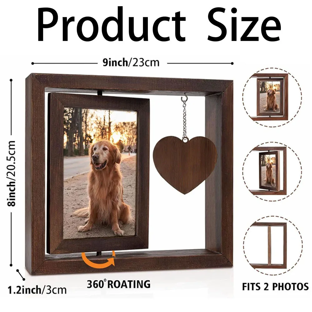 Pet Memorial Photo Frame Rotatable Photo Wooden Photo Frame Dog Cat Gift Memorial Photo Frame