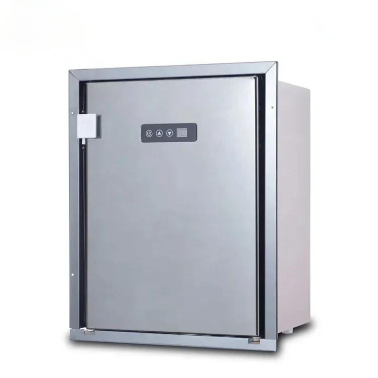 ضاغط 12 فولت 24 فولت ثلاجة أوتوماتيكية صغيرة تستقيم الفولاذ المقاوم للصدأ يخت الثلاجة المحمولة ثلاجة السيارة الفريزر