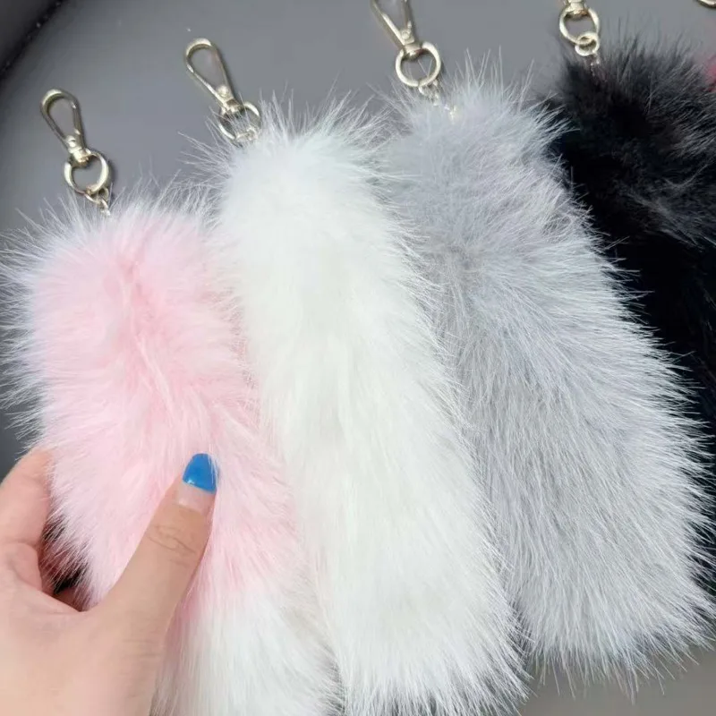 أفخم الثعلب الفراء الذيل المفاتيح فروي ذيول كيرينغ المرأة حقيبة سحر أفخم سلاسل المفاتيح لسيارة أكياس المجوهرات المعلقات حلقة رئيسية