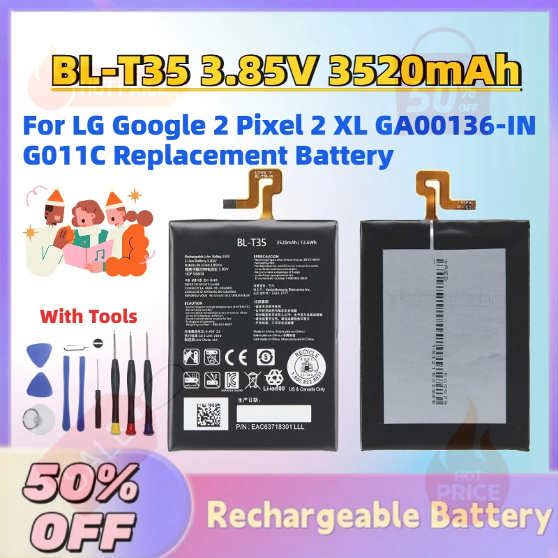 

High-Quality New BL-T35 3.85V 3520mAh Mobile Phone Battery for LG Google 2 Pixel 2 XL GA00136-IN G011C Replacement Battery