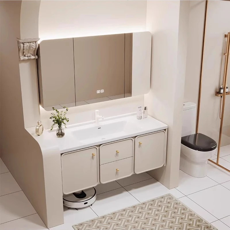 

Integrated Luxury Bathroom Cabinet Drawer Design Solid Wood Bathroom Cabinet Mirror Storage Armario Para Banheiro Accessories