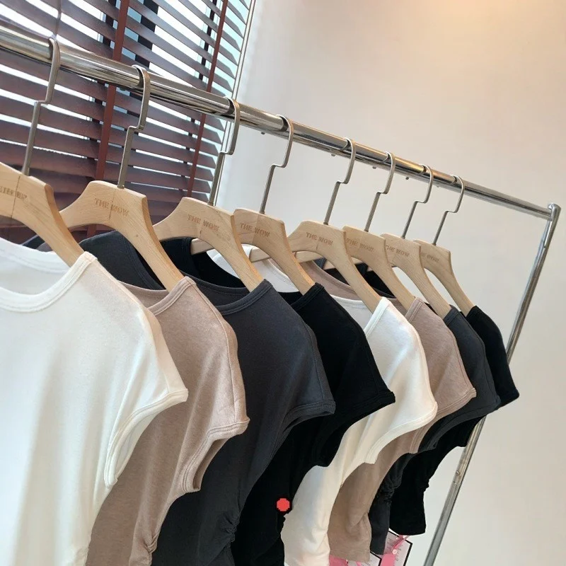 

Утягивающая футболка с рюшами и оulder Batwing ort Sve, женская повседневная футболка из шерстяной лиоцелловой ткани с завязкой на талии, модный топ