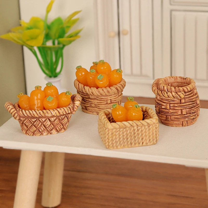 1/12 Dollhouse Simulation Carrot Basket Set Dollhouse Vegetables Decoration Dolls House Miniature Kitchen Play Toys