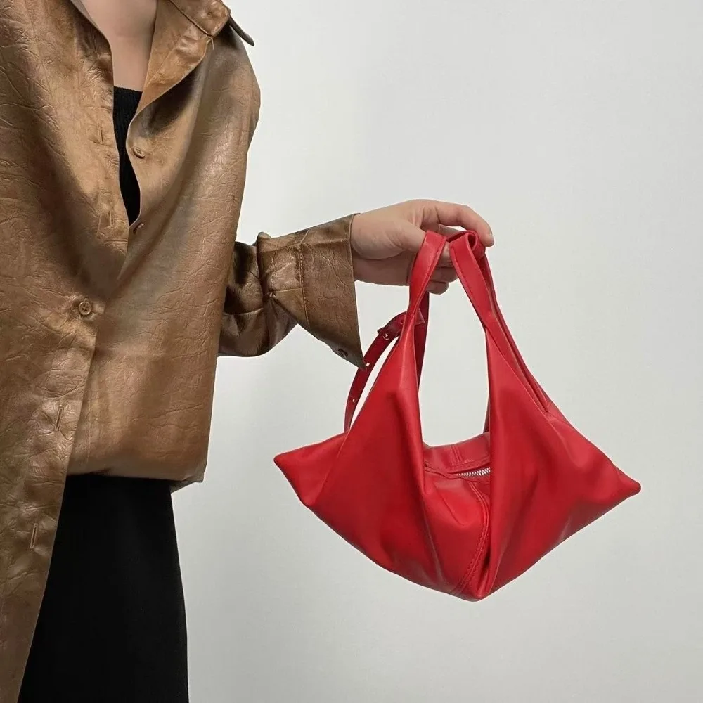 

Soft Leather Croissant Crossbody Bag Commuting Vintage Lazy Style Shoulder Bag Hobos Solid Color Oil Wax Leather Handbag Travel