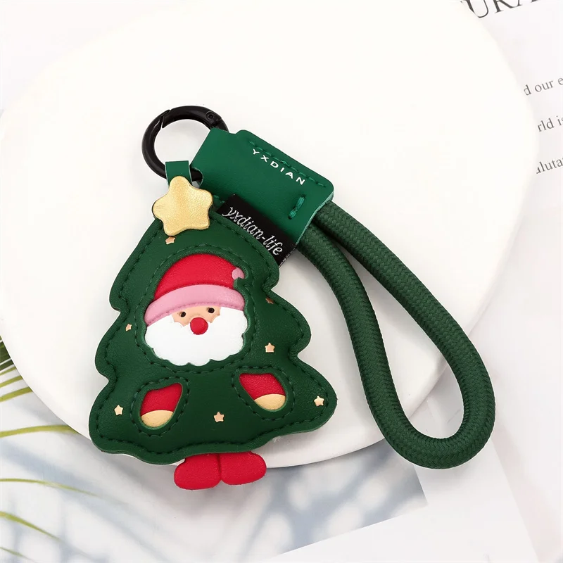 Leather Christmas Tree Stocking Pendant Backpack Chain Cute Keychain Soft Texture Backpack Charm Pendant Gift