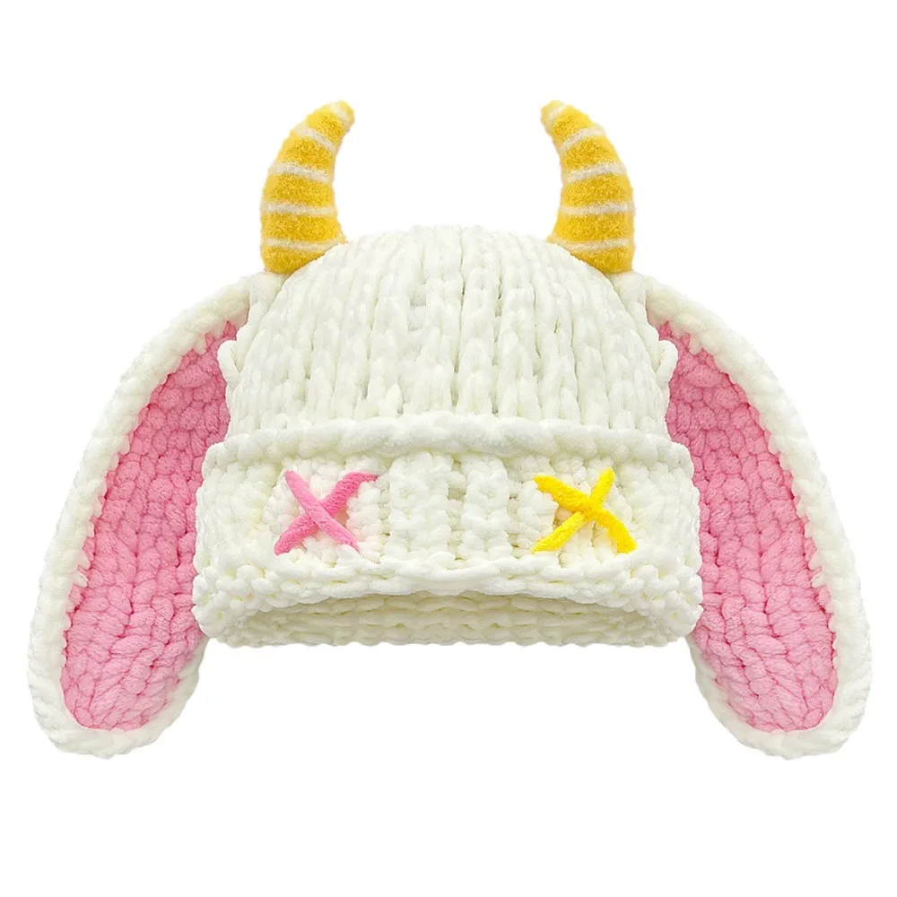 

Trendy Versatile Knitted Beanies Y2K Warm Pullover Hat Thickened Ear Protection Rabbit Ears Hat Autumn Winter Season