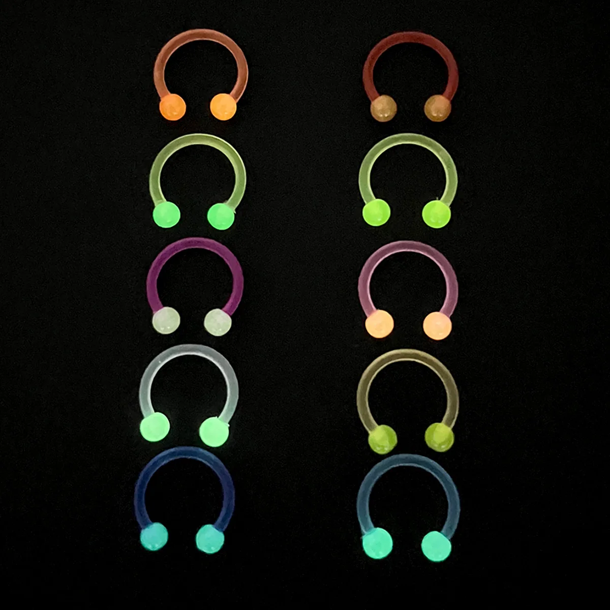 10pc Glowing Flexible Septum Piercing Rings Acrylic Horseshoe Nose Ring Eyebrow Lip Tragus Piercing Earring Jewelry Retainer 16G